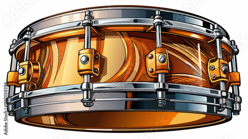 Close-up of a snare drum with taut skin and shiny hardware, captured from a low angle on white—bringing energy, rhythm, and percussive power into a dynamic illustration.

