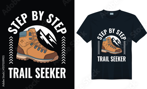 Hiking Boot Illustration with Mountains and Moon – Trail Seeker Step by Step Outdoor T-Shirt Design