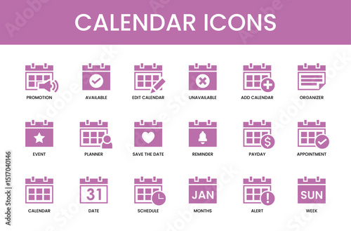 Elegant Calendar Icons  A Complete Set of Time Management Icons for Scheduling, Planning, and Organization