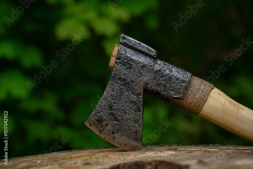 Fototapeta Naklejka Na Ścianę i Meble -  Finnish axe close up in the forest