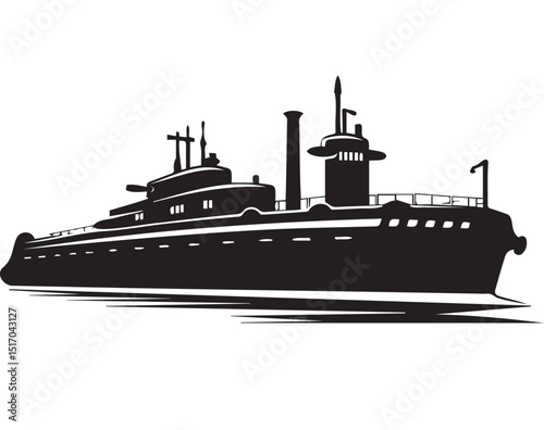 Silhouette of a Maritime Giant: A bold, high-contrast silhouette of a majestic ship, showcasing its intricate structure and powerful presence on the open water, symbolizing adventure.