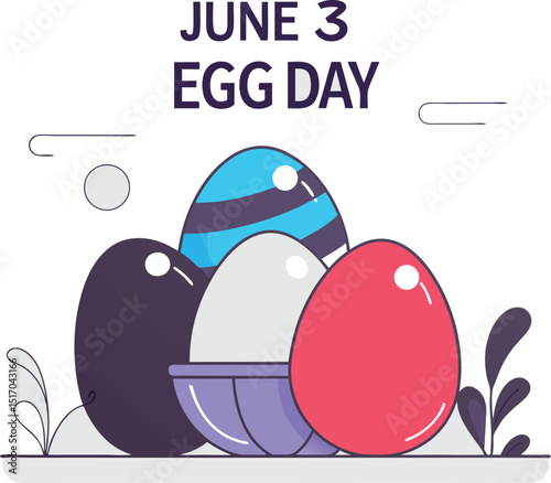 Happy june 3 egg day colorful eggs in bowl celebration