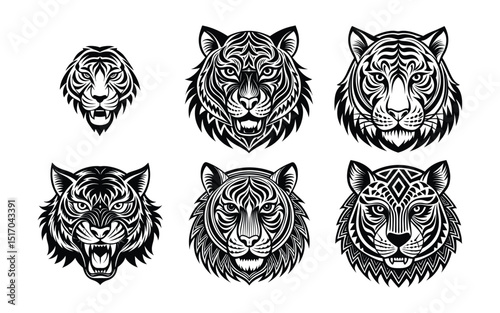 Roaring Tiger Head in Tribal Tattoo Format