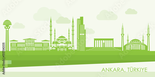 Green Skyline panorama of city of Ankara, Turkiye - vector illustration