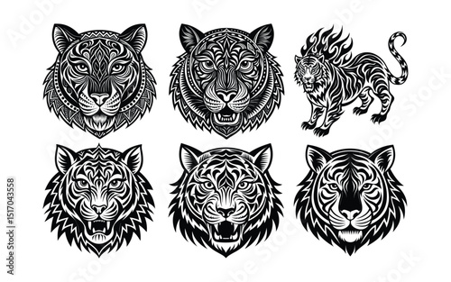 Geometric Tribal Tiger Head for Tattoo or Branding