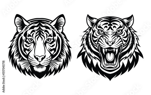 Symmetrical Tiger Face in Tribal Style Vector