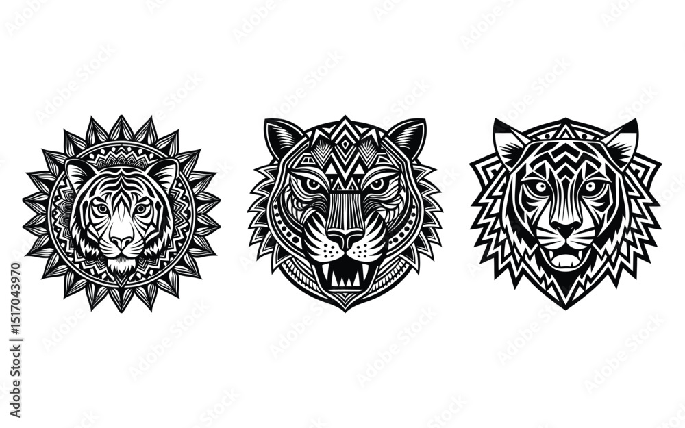 Fototapeta premium Cultural Tribal Tiger Head Illustration in EPS