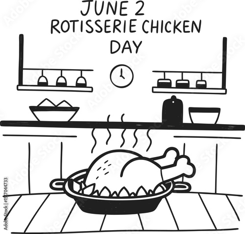 June 2 rotisserie chicken day kitchen illustration