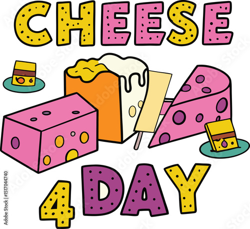 Cheese 4 day celebration fun cartoon illustration