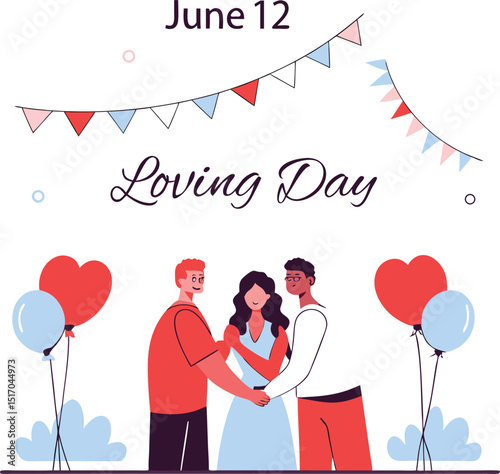 Loving day june 12 celebration diverse couple love hearts balloons