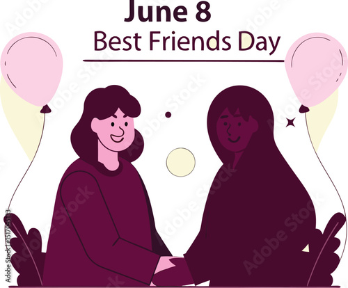 Happy best friends day june 8 two girls celebrating friendship balloons