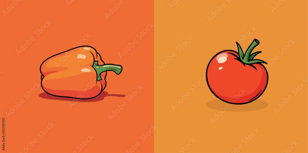 tomate pimentón vectorial vintage 