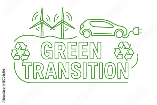 Vector icon shows sustainable future, climate resilient strategies, carbon capture, eco battery, think green, green planet, renewable energy, emission reduction, wind power, recyclable products