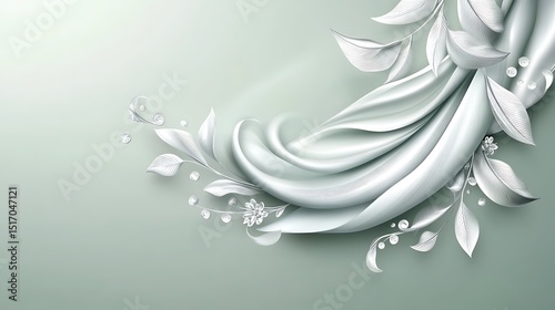 Elegant flowing fabric with leaves and flowers