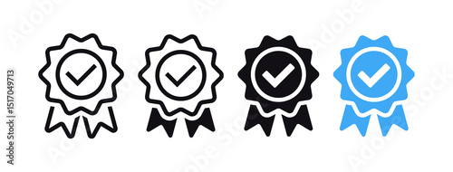 award icon symbol, premium quality certify icon sign - medal, prize, verified, badge, ribbon. certification, verification, quality, and achievement vector icon in solid and outline styles