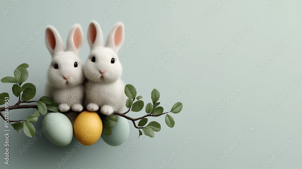 Fototapeta premium Adorable Easter Bunny Decorations with Eggs