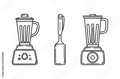 Blender and Hand Mixer Line Icons Black Outline Kitchen Appliance Vector Set