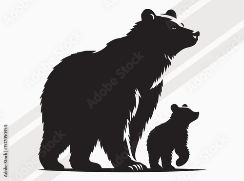 Bear and Cub Silhouette, Mama Bear and Child Bear, Dad Bear And Child Bear SVG Illustration Depicting Wildlife Bond and Nature Connection