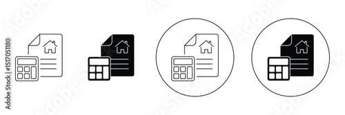 Set of Mortgage icon collection. Property Tax, House, Home, Calculator symbol.