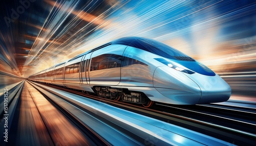 high speed train future tracvel blurred background fast motion ai generated