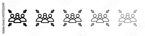 Assembly point icon graphic set. trendy stroke line style