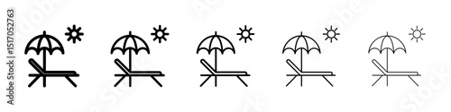 Beach chair icon graphic set. trendy stroke line style