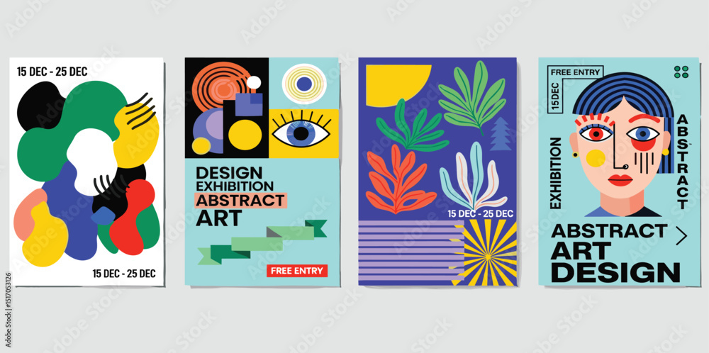 Abstract art for exhibition design. Vector geometric illustration of bright shapes, spots, objects, line, eye, portrait, abstract, pattern, nature for poster, background, flyer, brochure or cover Abstract art for exhibition design. Vector geometric illustration of bright shapes, spots, objects, line, eye, portrait, abstract, pattern, nature for poster, background, flyer, brochure or cover