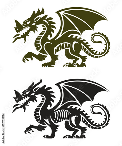  Aggressive mythical dragon designs with curled tails, segmented bodies, and intricate wing membranes