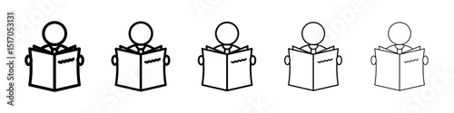 Book open reader icon graphic set. trendy stroke line style