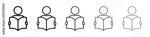 Book open reader icon graphic set. trendy stroke line style