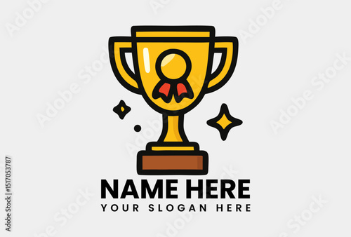 Golden gaming trophy icon with medal illustration representing victory and achievement in esports. Gaming concept