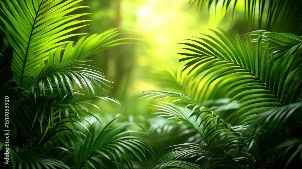 Fototapeta premium Lush tropical foliage, vibrant greens