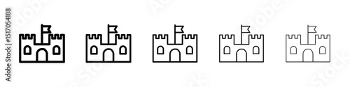 Castle icon graphic set. trendy stroke line style