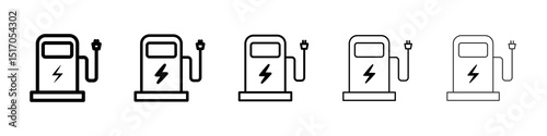 Charging station icon graphic set. trendy stroke line style