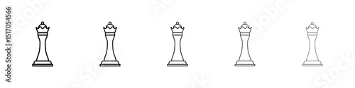 Chess queen icon graphic set. trendy stroke line style