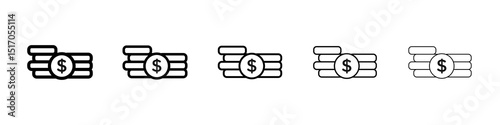 Coins icon graphic set. trendy stroke line style