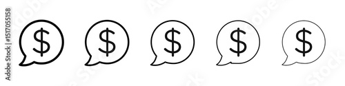 Comment dollar icon graphic set. trendy stroke line style