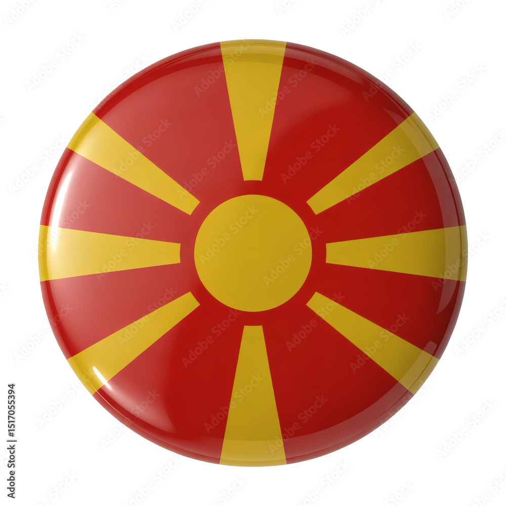 Fototapeta premium Discover the vibrant culture and rich history of North Macedonia Exploring the symbolism of the Macedonian flag Glossy Round Badge Button,