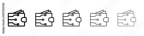 Cryptocurrency wallet icon graphic set. trendy stroke line style