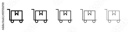 Dolly flatbed icon graphic set. trendy stroke line style