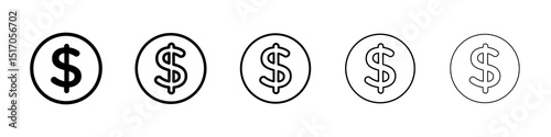 Dollar icon graphic set. trendy stroke line style