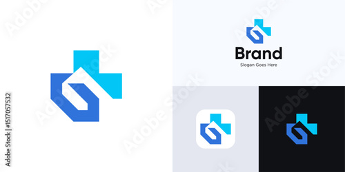 Plus sign with letter G in negative space, logo icon design vector illustration element editable, Simple modern symbol cross mark combination with initial alphabet for brand identity, business company
