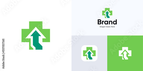 Plus shape with arrow logo icon design vector element editable, Symbol cross integrated with upward growth sign for medical health care, brand identity and other business company