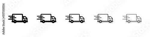 Fast shipping delivery truck icon graphic set. trendy stroke line style
