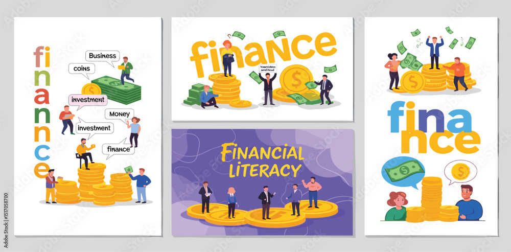 Finance and business. Vector creative abstract illustration of money, coins, financial literacy, people, businessman, man, bank, crypto for background Finance and business. Vector creative abstract illustration of money, coins, financial literacy, people, businessman, man, bank, crypto for background