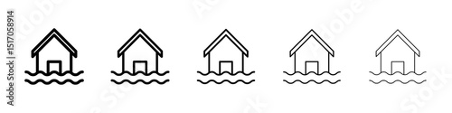 Flood icon graphic set. trendy stroke line style