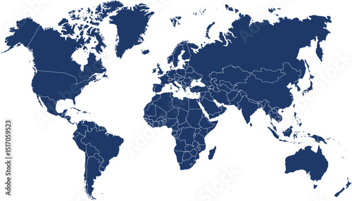 World map. Blue modern vector map. Silhouette map.	