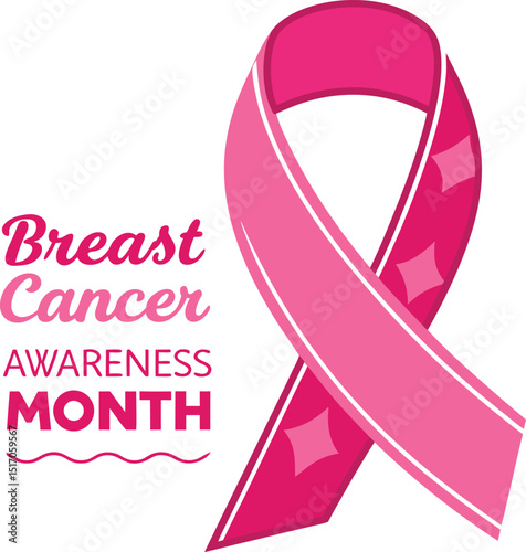 Breast cancer awareness month graphic with pink ribbon and supportive messaging on a white background