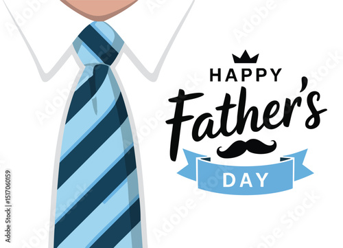 Happy father`s day calligraphy greeting card. Fathers Day vector lettering background with blue tie and white shirt
