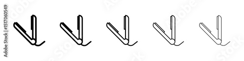 Hair straightener icon graphic set. trendy stroke line style
